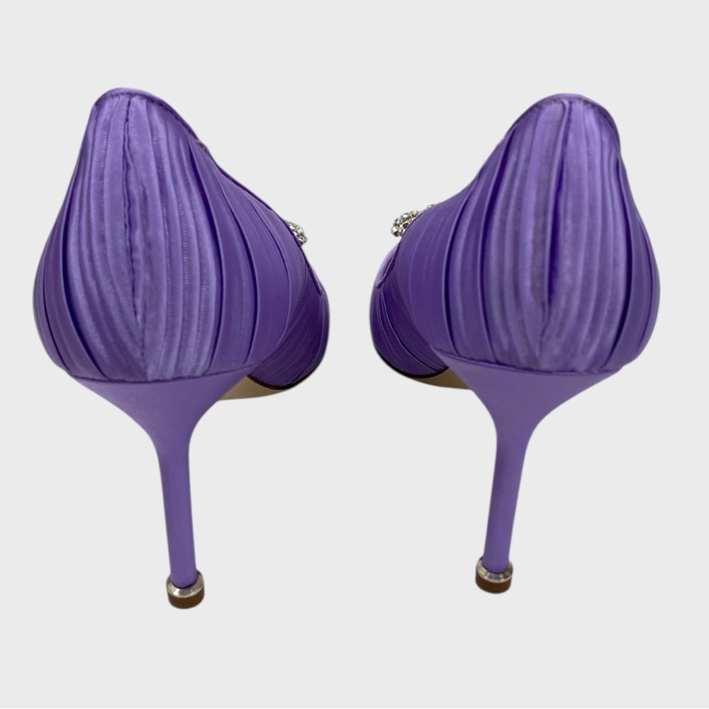 Manolo Blahnik New in Box Hangisi Purple Pleated Satin Pumps Size 39 1/2 - Picture 7 of 12